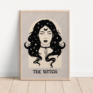 Hexe, Tarot, Karte, Poster im Boho-Stil, spirituelle Kunst, himmlische Sonne-Mond-Dekor, Okkult, Astrologie, Glück