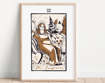 The Empress Vintage Tarot Print - Boho Wall Art, Celestial Wall Prints, Mystical, Neutral Decor, Astrology Posters, Tarot Card, Horoscopes,