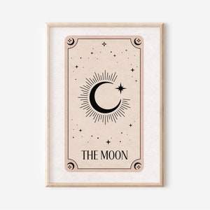 The Moon Tarot Print - Boho Wall Art, Celestial Wall Prints, Mystical Art, Neutral Decor, Astrology Posters, Tarot Card, Boho Horoscopes,