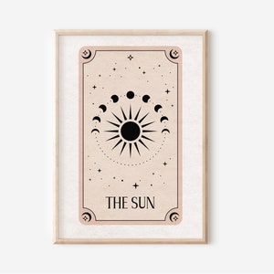 The Sun Tarot Print - Boho Wall Art, Celestial Wall Prints, Mystical Art, Neutral Decor, Astrology Posters, Tarot Card, Boho Horoscopes,