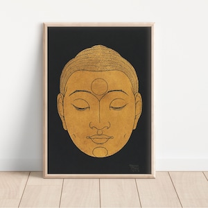 Vintage Buddha Print - Meditation, Black And Gold Buddha, Buddha Head Art, Minimalist, Reijer Stolk, Spiritual Decor, Mindfulness, Buddhism,