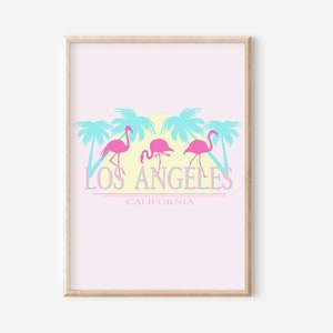 Impresión vintage de Los Ángeles: póster de California, verano retro, viajes, años 60 y 70, decoración colorida del hogar, estilo bohemio, póster con vibraciones de Los Ángeles, impresión de EE. UU.