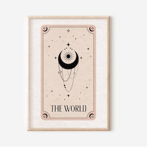 The World Tarot Print - Boho Wall Art, Celestial Wall Prints, Mystical Art, Neutral Decor, Astrology Posters, Tarot Card, Boho Horoscopes,