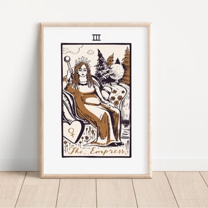 De keizerin vintage tarotprint - bohokunst aan de muur, hemelse muurprints, mystiek, neutraal decor, astrologieposters, tarotkaart, horoscopen,
