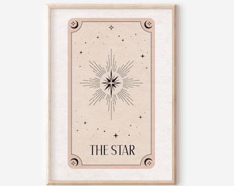 The Star Tarot Print - Boho Wall Art, Celestial Wall Prints, Mystical Art, Neutral Decor, Astrology Posters, Tarot Card, Boho Horoscopes,