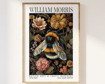William Morris Style Bumble Bee Print - Cotton Prints Exhibition Vintage William Morris, Luxury Botanical Nature Bee Insect Summer Flowers