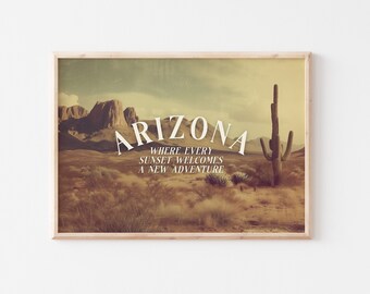 Retro Arizona Travel Print: Desert Landscape Typography Poster