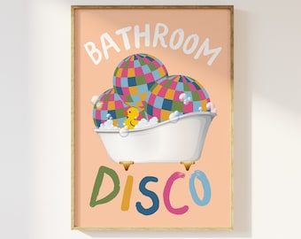 Bathroom Disco Retro Colourful Print - Bathroom Poster, Disco Aesthetic Fun Bathroom Dopamine Decor, Disco Ball, Retro 70s 80s 90s Wall Art