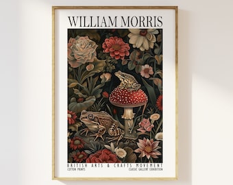 William Morris Toadstool and Frog Print, Cotton Prints Exhibition Vintage Poster, Classic Traditional Poster, Botanical Nature Flowers Art