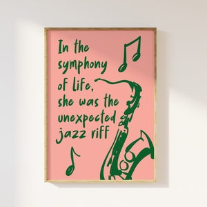 Rosa und grüne feminine Typografie Sinfonie des Lebens - Ästhetischer minimalistischer Retro-Stil, 70er 80er 90er Jahre, Skizzenstil, Jazz Riff, Musik,