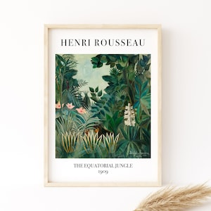 Henri Rousseau Print - Der Äquatoriale Dschungel, Henri Rousseau Ausstellungsplakat, Vintage Wandkunst, Dschungel Druck, Dschungelblumen, Tropische Kunst