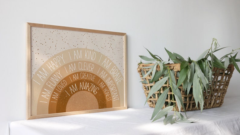 A bohemian positive affirmation print for your child's nursery or bedroom.
A lovely reminder of how loved they are, motivating them for a beautiful day ahead.
