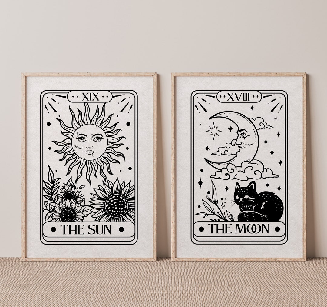 The Sun and the Moon Tarot Print Set of 2 Boho Wall Art Etsy UK