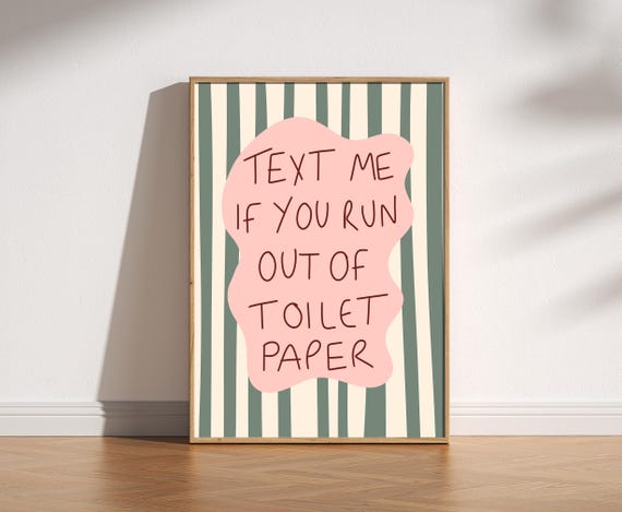 Text Me If You Run Out Of Toilet Paper Print, Funny Bathroom Wall Art, Retro Quote Poster, Playful Decor, Wavy Stripe Print, Guest Bathroom