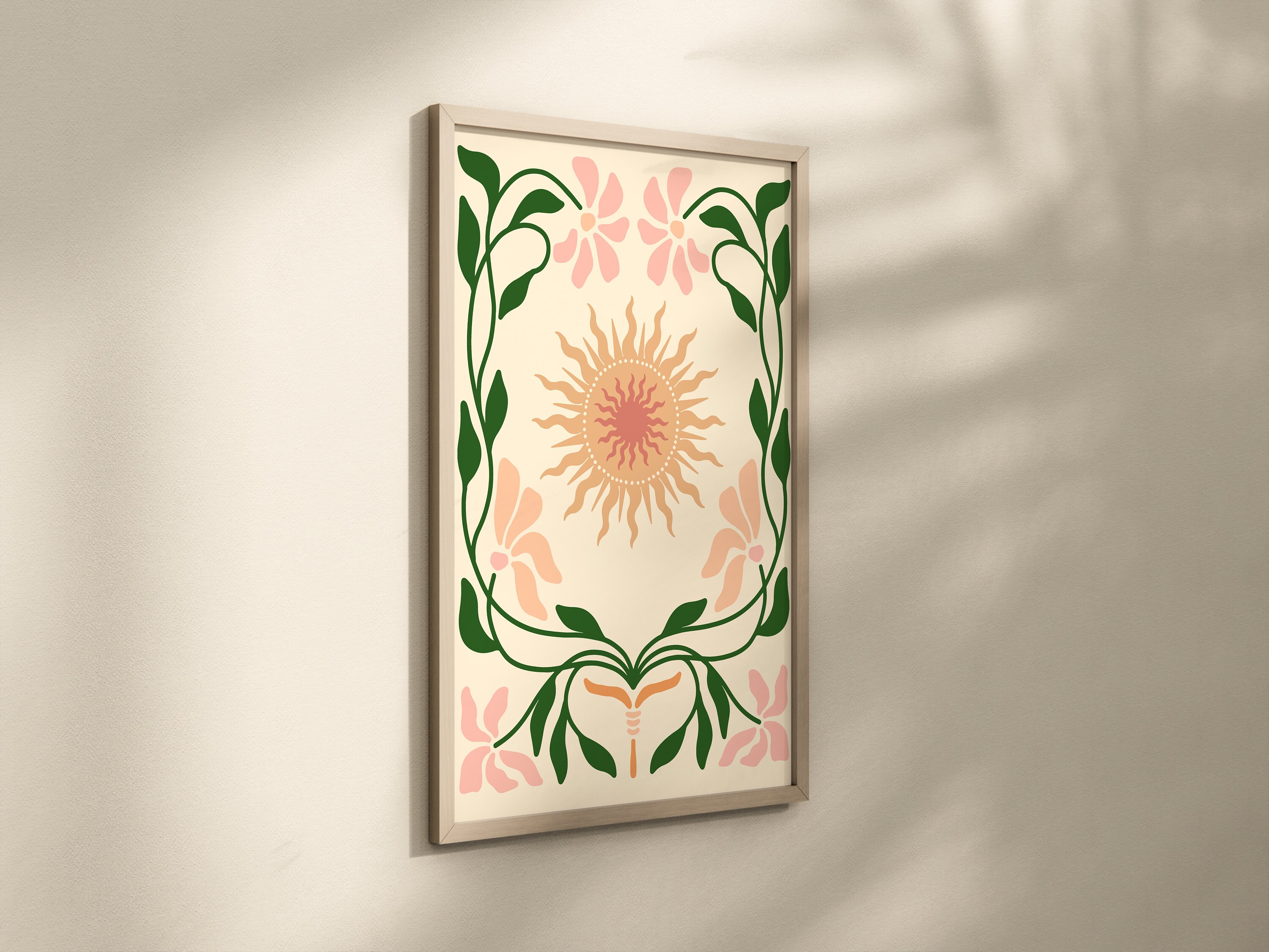 Boho Retro Floral Decorative Print - Colourful Bohemian Groovy Flowers ...