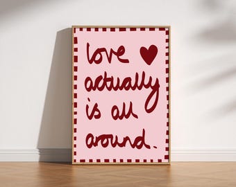 Lámina tipográfica «El amor está en todas partes» / Lindo arte romántico de mediados de siglo dibujado a mano, decoración para dormitorio, San Valentín moderno