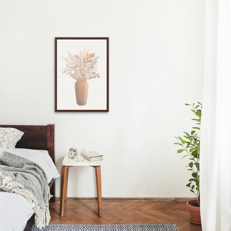 Dried Flower Bouquet Floral Living Room Boho Flowers Pampas Minimalist Boho Bouquet Print House Plants Modern Natural Vase Art