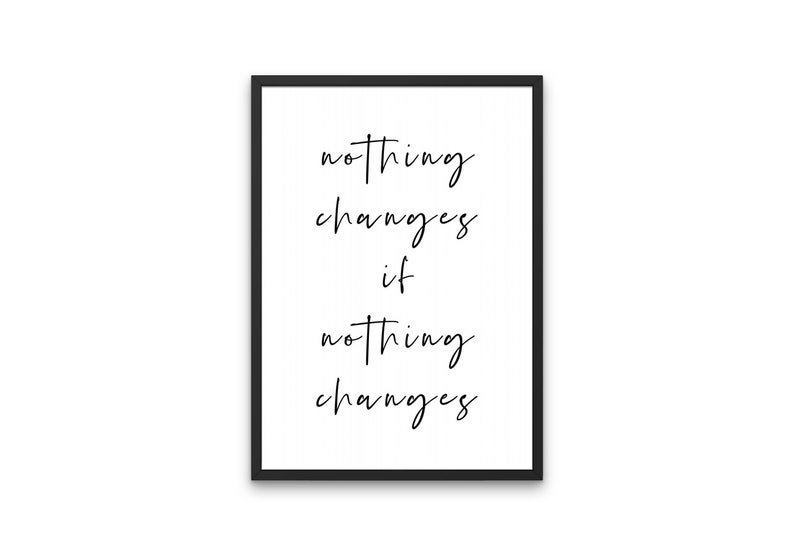 Nothing Changes If Nothing Changes Home Wall Print, Home Decor, Livingroom Bedroom, Black And White Quote, Typography, Minimalist Poster image 1