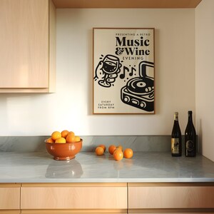 Retro Music and Wine Evening Print | Retro Illustration Poster, Kitchen ...