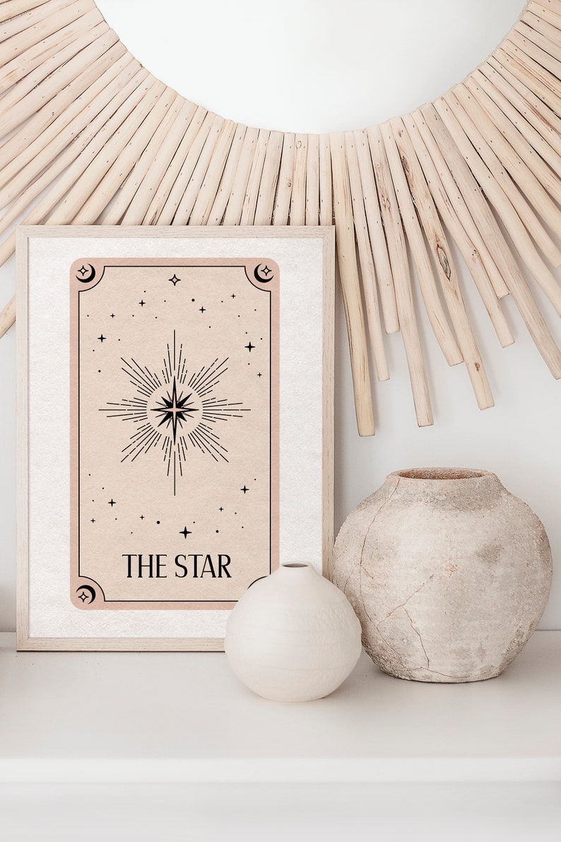 The Star Tarot Print Boho Wall Art, Celestial Wall Prints, Mystical Art, Neutral Decor, Astrology Posters, Tarot Card, Boho Horoscopes, image 3