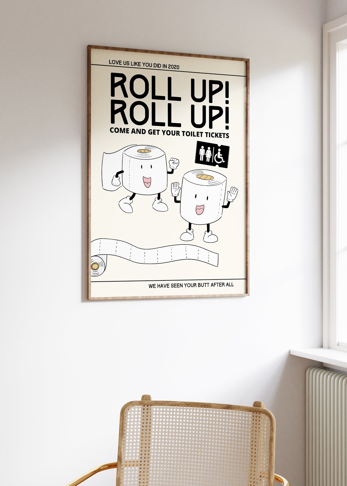 Roll up Toilet Paper Retro Character Print - Fun Bathroom Print, Retro ...