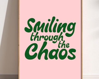 Impression Sourire dans le chaos : Art mural typographie funky rétro