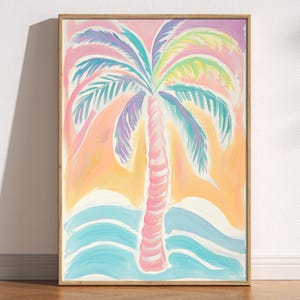 Pastel Palm Tree Print, Whimsical Hand Painted Art, Cute Tropical Wall Decor, Painterly Coastal Art, Soft Pink Green Blue Home Decor, Summer