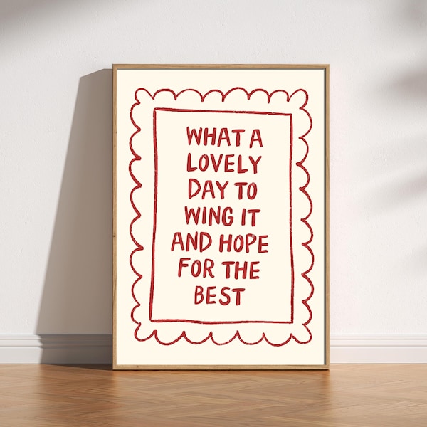 Fun Home Wingin' It Quote Print | Funny Mid Century Modern Poster, Quirky Living Room Decor, Retro Trendy Minimalist Art, Hallway Decor