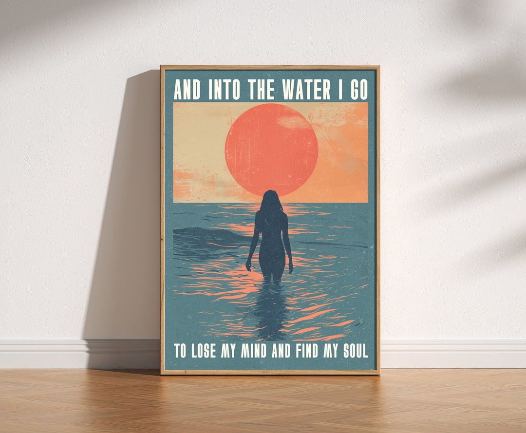 Into the water i go print vintage retro style relaxing poster ocean