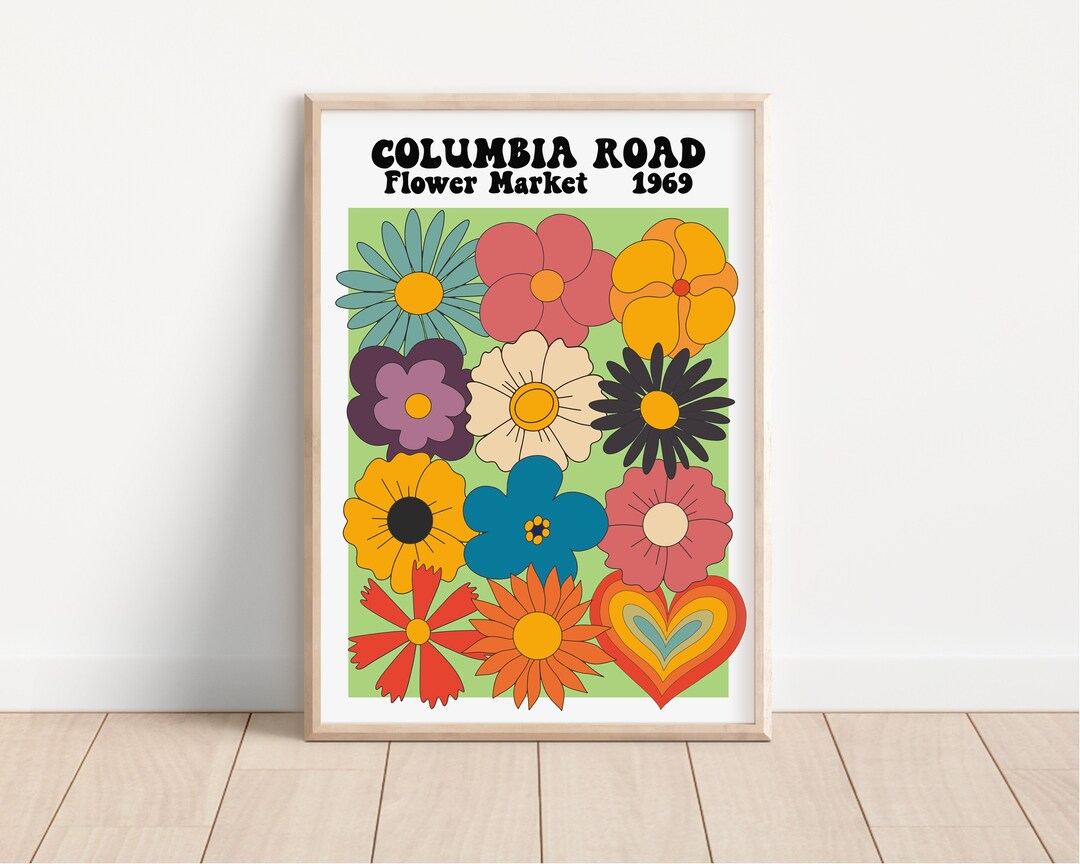 Impresión del mercado de flores de Columbia Road: arte floral retro, arte  londinense de los años 70 - Etsy México, image size:1080x864
