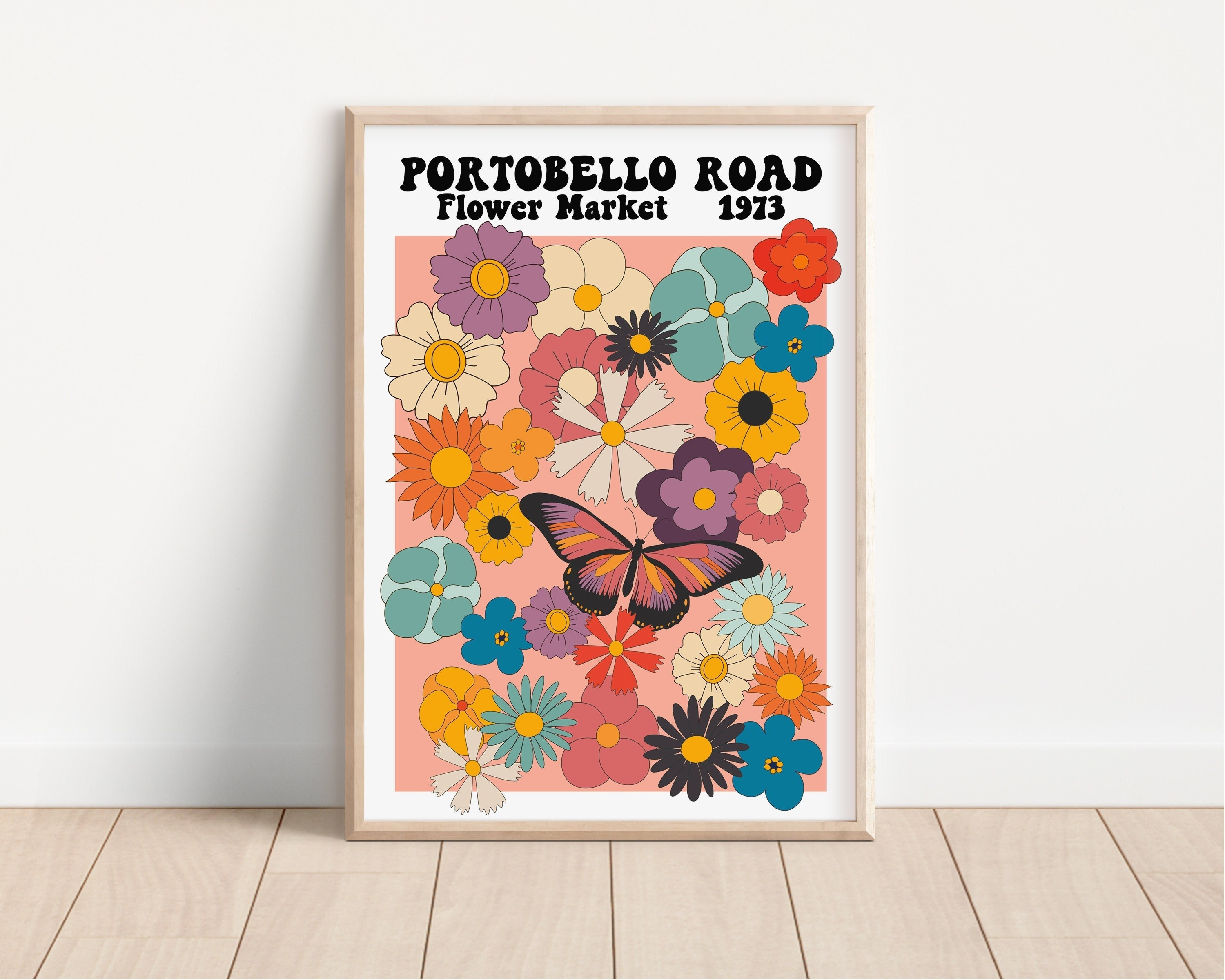 Impresión del mercado de flores de Portobello Road: arte retro colorido,  flores modernas, años 70 y 60, flores hippies brillantes y llamativas,  Londres, póster de tendencia. - Etsy México, image size:3000x2400