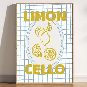 Limoncello Lemon Fruit Art Print, Italian Lemon Wall Art, Summer Kitchen Decor, Yellow Blue Citrus Illustration, Amalfi Coast Style Artwork