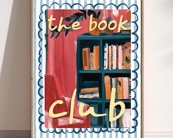 The Book Club Print, Artsy Hand Painted Book Print, Cosy Reading Nook Wall Art, Retro Stripes, Bookish Gift, Aesthetic Library Room, Trendy