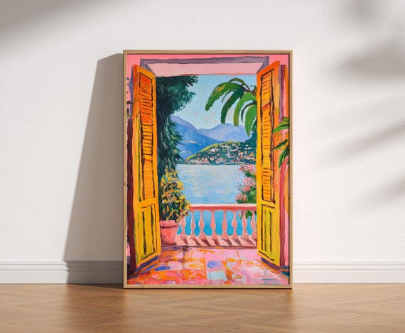 Open Window Henri Matisse Print, Henri Matisse Style Fauvism Painting, Modern Exhibition Print, Patio Doors Italy Mediterranean, Lake Como