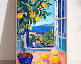Open Window Henri Matisse Print, Henri Matisse Style Fauvism Painting, Modern Exhibition, Mediterranean Sea, Lemon Tree, Coastal View Town