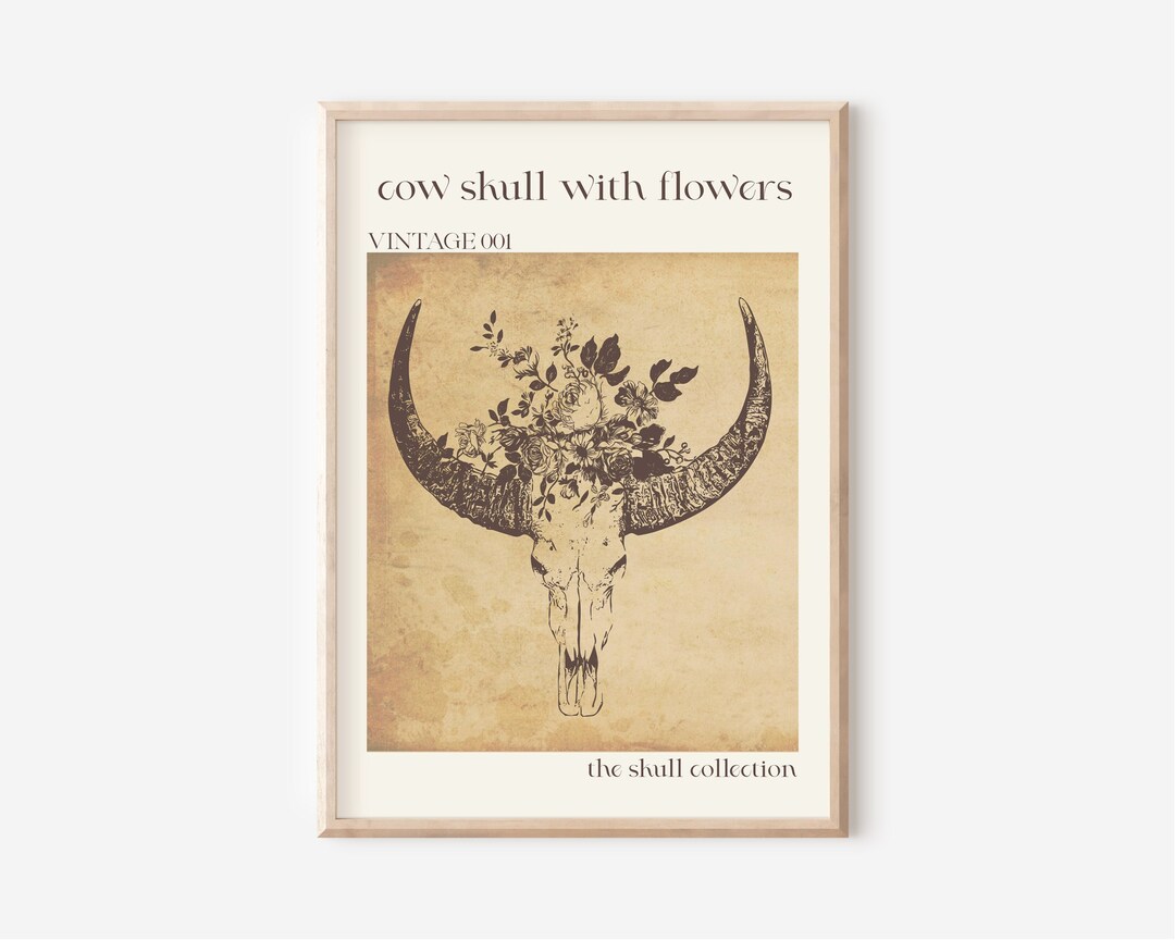 Skull Collection 001 Bohemian Skull Print, Cow Skull, Vintage, Skull ...