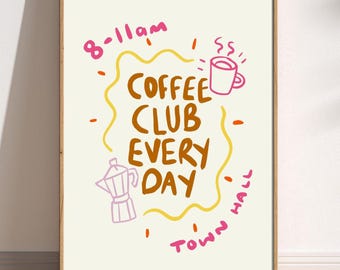 Lámina del Club del Café: Arte de garabatos de cafetería y cocina retro