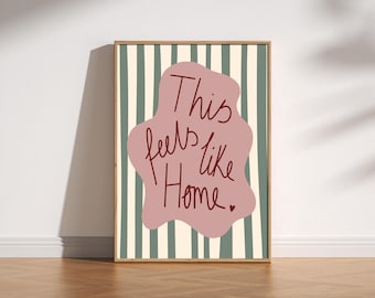 This Feels Like Home Print | Cosy Retro Wall Art, Mid Century Striped Hallway Entryway Art, Warm Handwritten Home Decor, Living Room Art