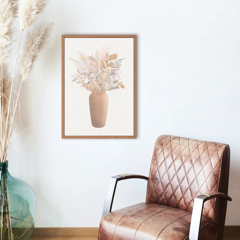 Dried Flower Bouquet Floral Living Room Boho Flowers Pampas Minimalist Boho Bouquet Print House Plants Modern Natural Vase Art