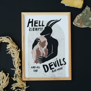 Lámina de Shakespeare La Tempestad: Mujer con diablo, arte mural de terror