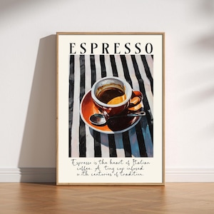 Bring the warmth of Italy into your home with this espresso wall art print. Featuring a rich and vibrant painting of a classic espresso cup, this artwork captures the heart of Italian coffee culture. Perfect for kitchens, dining rooms, cafés, or as a thoughtful gift for any coffee lover, this piece adds a stylish Mediterranean touch to your walls.
