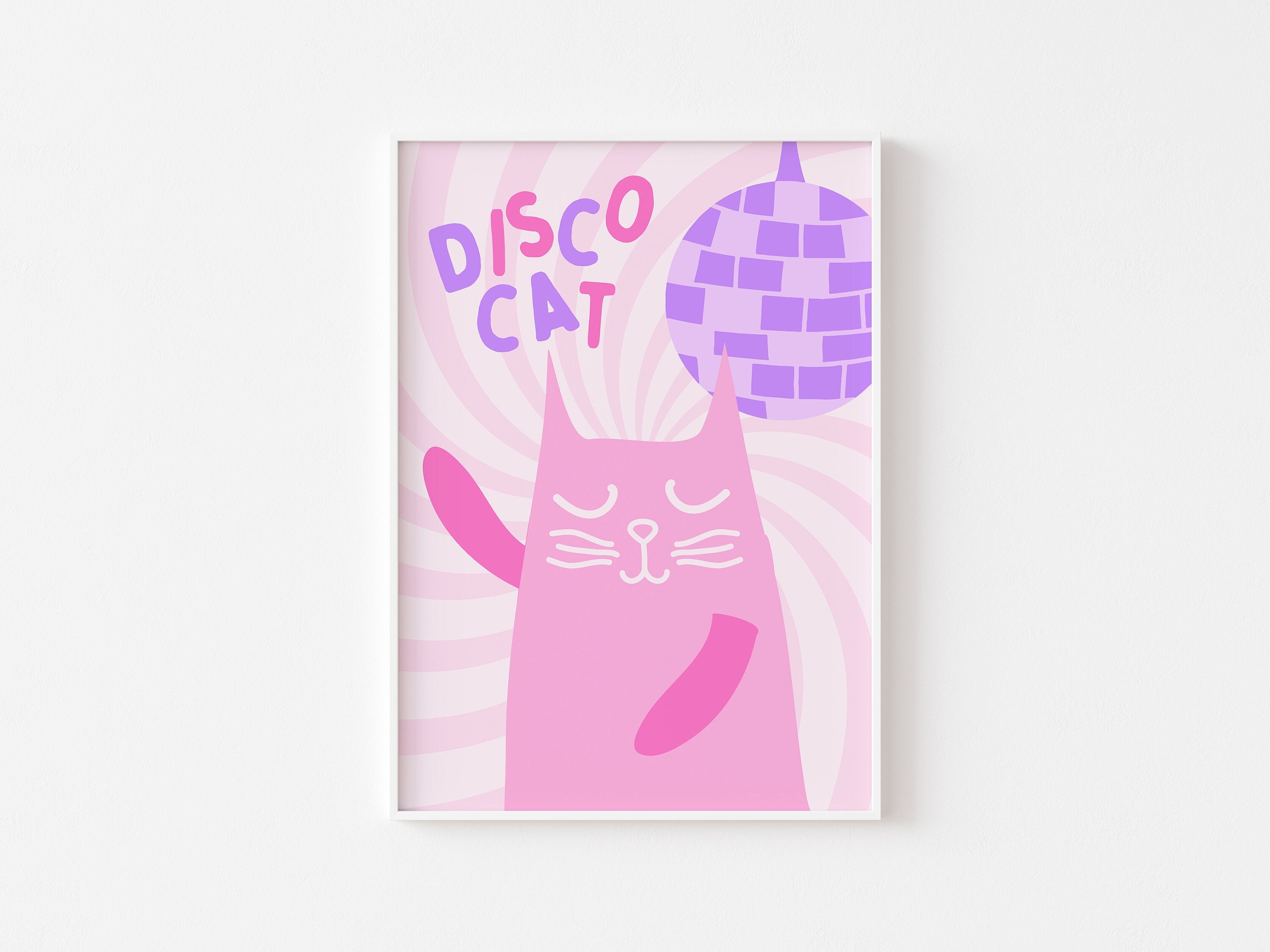 Pinke Disco Katze Print Lustige Disco Kunst, tanzende Katze, Funky 70er  80er Disco, Discokugel, süßer Charakter, Boogie, Funky süßes Pastell,  lustiges Poster -  Österreich