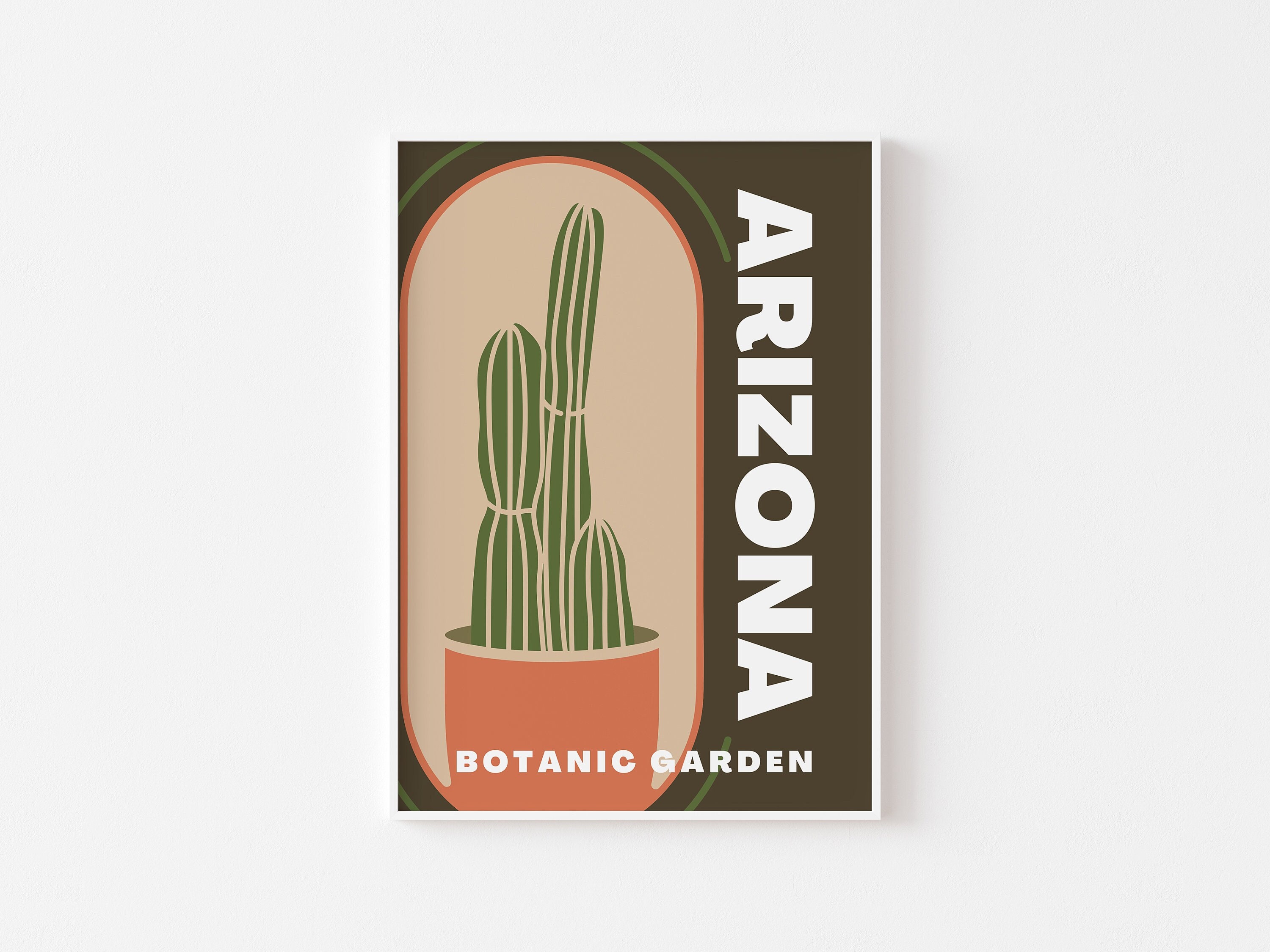 ミニマリスト 咲き乱れるポスター アリゾナサボテン アリゾナ植物園のプリント - カラフルなレトロアート、グルーヴィーな