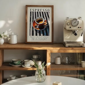 Bring the warmth of Italy into your home with this espresso wall art print. Featuring a rich and vibrant painting of a classic espresso cup, this artwork captures the heart of Italian coffee culture. Perfect for kitchens, dining rooms, cafés, or as a thoughtful gift for any coffee lover, this piece adds a stylish Mediterranean touch to your walls.