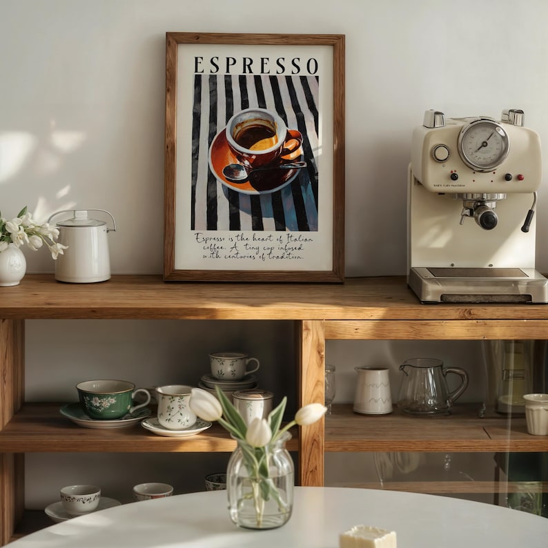 Bring the warmth of Italy into your home with this espresso wall art print. Featuring a rich and vibrant painting of a classic espresso cup, this artwork captures the heart of Italian coffee culture. Perfect for kitchens, dining rooms, cafés, or as a thoughtful gift for any coffee lover, this piece adds a stylish Mediterranean touch to your walls.