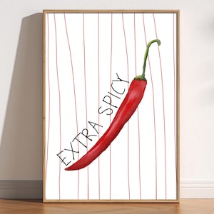 Extra Spicy Chili Pepper Print, Bold Kitchen Wall Art, Red Hot Poster, Trendy Fun Food Illustration, Funky Veggie Artwork, Spicy Foodie Art