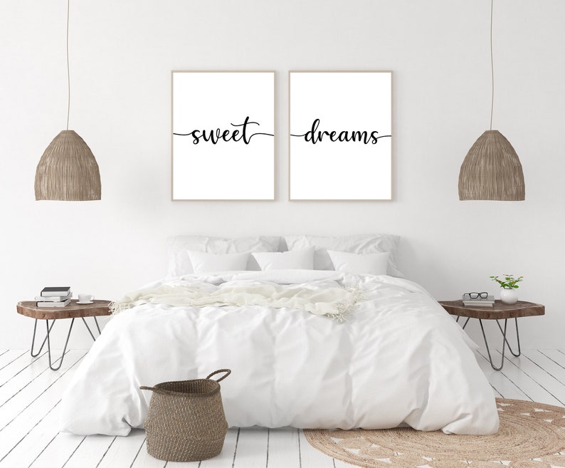 SET OF 2 Bedroom Prints Sweet Dreams Wall Art Bedroom Etsy