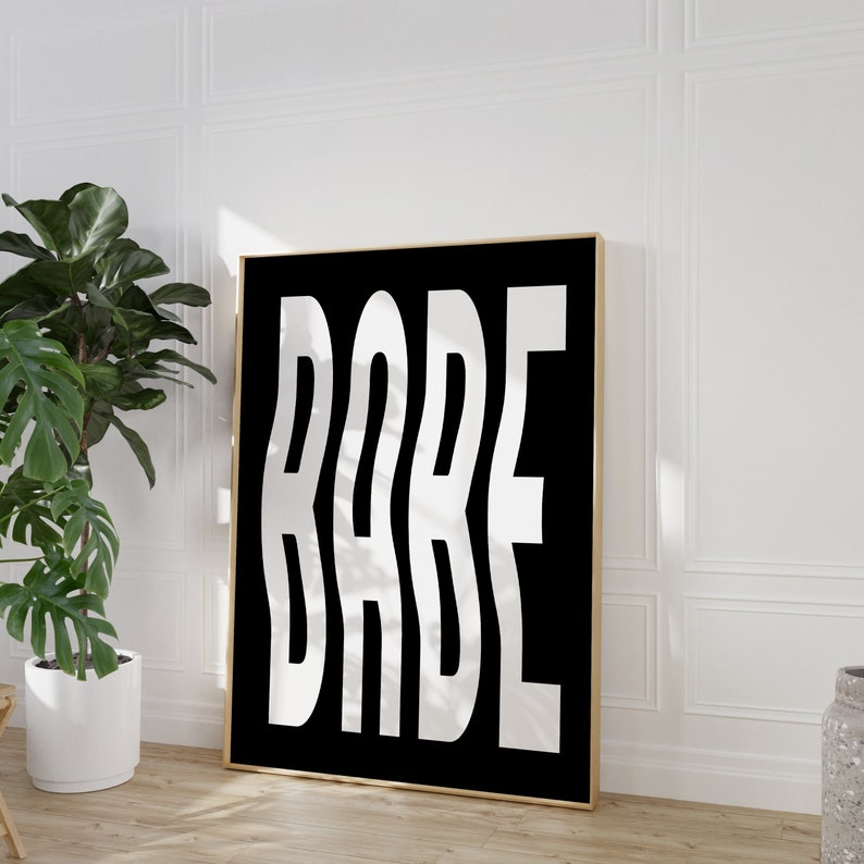 Babe Wavy Text Typography Art Print - Retro Trendy Typograpic, Bold ...