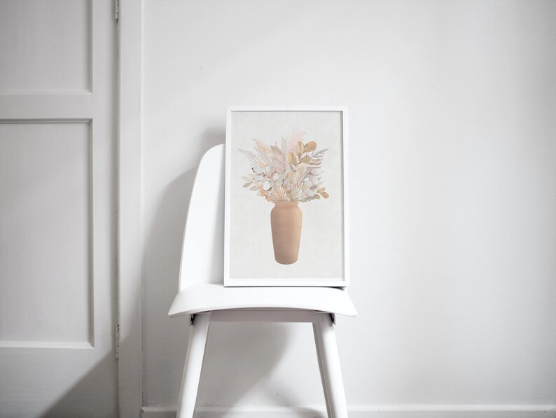 Dried Flower Bouquet Floral Living Room Boho Flowers Pampas Minimalist Boho Bouquet Print House Plants Modern Natural Vase Art