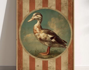 Stampa artistica vintage con anatra: decorazione murale in stile retrò cottagecore